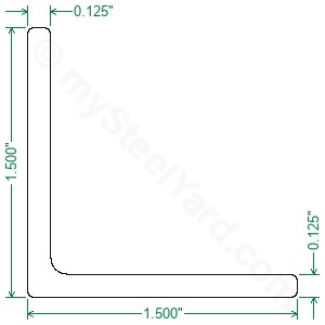 Rounded Corners RMP Hot Roll Steel Structural Angle A36 1 Inch x 1 Inch Leg Length 1/8 Inch Wall 48 Inch Length 
