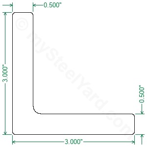 Rounded Corners RMP Hot Roll Steel Structural Angle A36 2 Inch x 2 Inch Leg Length 3/16 Inch Wall 24 Inch Length 