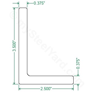 2 1/2 x 2 1/2 Leg Length 24 Length Rounded Corners x 3/16 Wall RMP Hot Roll Steel Structural Angle A36