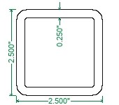 A500 Steel Square Tubing - 2-1/2 x 2-1/2 x 1/4