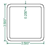 A500 Steel Square Tubing - 3-1/2 x 3-1/2 x 1/4