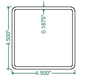 A500 Steel Square Tubing - 4-1/2 x 4-1/2 x 3/16