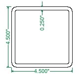 A500 Steel Square Tubing - 4-1/2 x 4-1/2 x 1/4