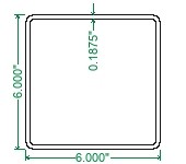 A500 Steel Square Tubing - 6 x 6 x 3/16