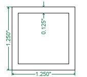 6063-T52 Aluminum Square Tubing - 1-1/4 x 1-1/4 x 1/8
