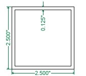 6063-T52 Aluminum Square Tubing - 2-1/2 x 2-1/2 x 1/8