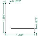 6061-T6 Aluminum Angle - 1-1/4 x 1-1/4 x 3/16